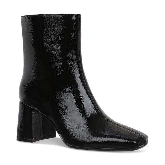 On 34th Margoe Square-Toe Booties Black Crinkle Patent 8.5M
