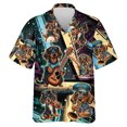 thumbnail image 3 of Camisas de playa con estampado 3D de perros y música, divertidas camisas de manga corta con un solo botón y gráfico de perro mascota para hombres, blusas con solapa, 3 of 5