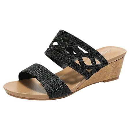 

Ediodpoh Women Shoes with Rhinestones Fashionable Wedge Heels and Comfortable Women Sandals Women Slippers Black 8.5