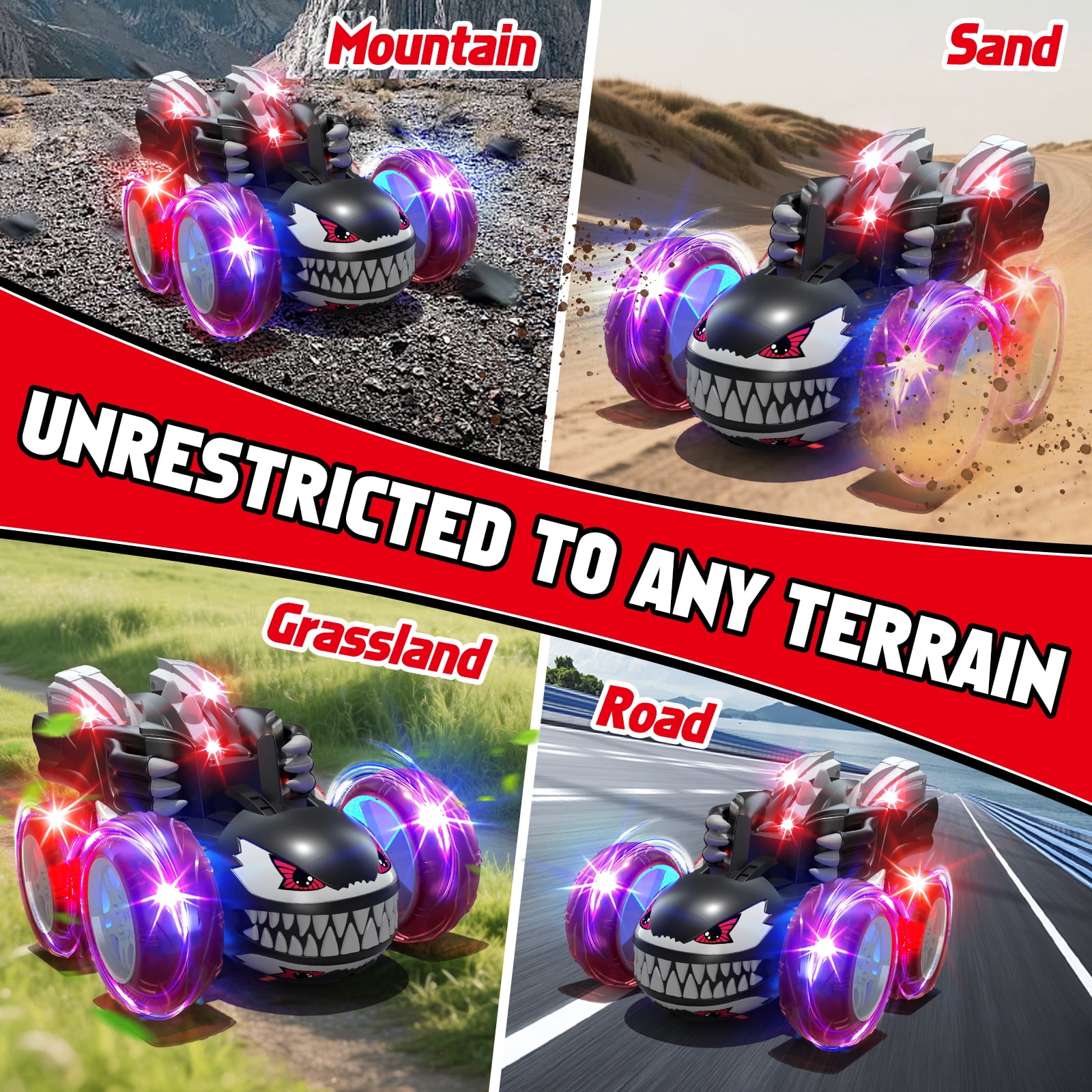 Remote Control Car, RC Cars for Kids 5 6 7 8 9 10 Year Old, 360° Ratation RC Monster Truck Toys with Cool Lights, 2.4Ghz Fast Stunt for Kids Outdoor Toys