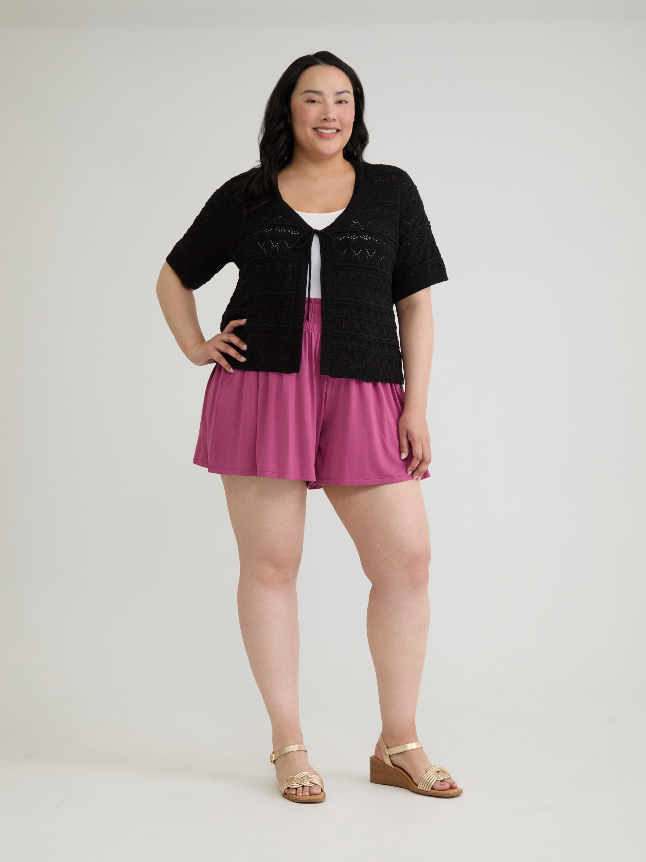 Terra & Sky Women's Plus Open Front Cardigan with Short Sleeves, Sizes 0X-5X
