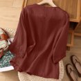thumbnail image 3 of Gaukiv Womens Embroidered Shirts,Three Quarter Length Sleeve Tops Split Neckline Blouses Pink L, 3 of 4