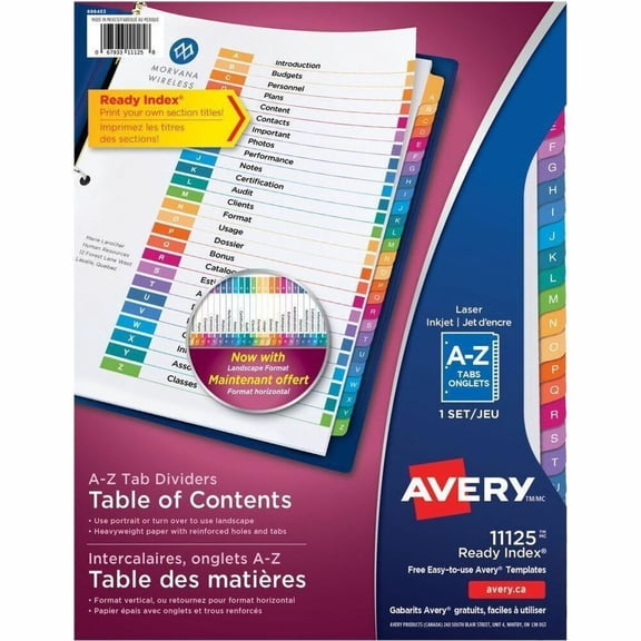 Avery A-Z Dividers, 26 Tabs, Ready Index, Multicolor Tabs (11125)