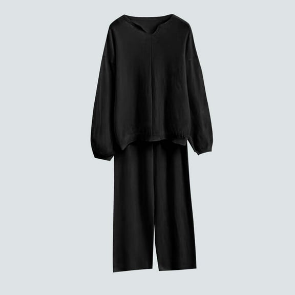 Wensltd Womens 2 Piece Outfits Long Sleeve Knit Sweater Sets Knit Pullover Tops Wide Leg Pants