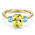 thumbnail image 3 of Gem Stone King 18K Yellow Gold Plated Silver Canary Mystic Topaz and Swiss Blue Topaz Engagement Ring for Women | 2.71 Cttw | Oval 9X7MM | Gemstone November Birthstone | Size 8, 3 of 6