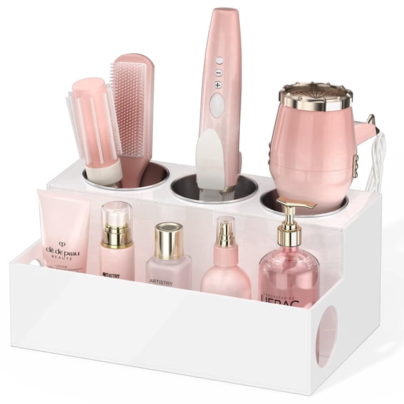 NIUBEE Hair Tool Organizer, Acrylic Hair Dryer Holder and Styling Makeup Storage Organizer, Bathroom Countertop Storage for Blow Dryers, Vanity Accessories and Makeup