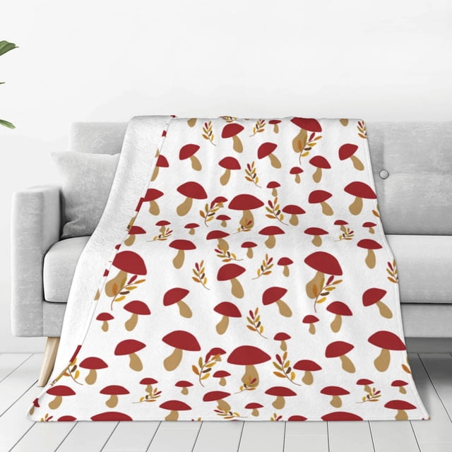 Fotbe Red Mushroom Manta de Franela Acolchonada con Estampado, Súper Suave y Esponjosa, Extra Grande para Sofá, Cama, Uso Todo el Año-60"x50"