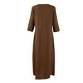 thumbnail image 4 of ClodeEU Women's Three-Quarter Sleeve Linen Blend Maxi Dress,V Neck Long Cover Up Beach Shirt Dress Brown,Womens Plus M, 4 of 6