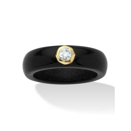 Jade Vintage Bands .30 TCW Round Genuine White Topaz and Genuine Black Jade 10k Yellow Gold Band Ring ()