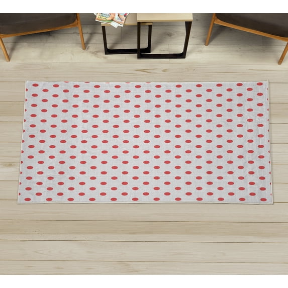 Polka Dot Decorative Rug, Classic Old Fashioned Repeated Circles Round Forms Retro Illustration, Quality Carpet for Bedroom Dorm and Living Room, 6 Sizes, Dark Coral, by Ambesonne