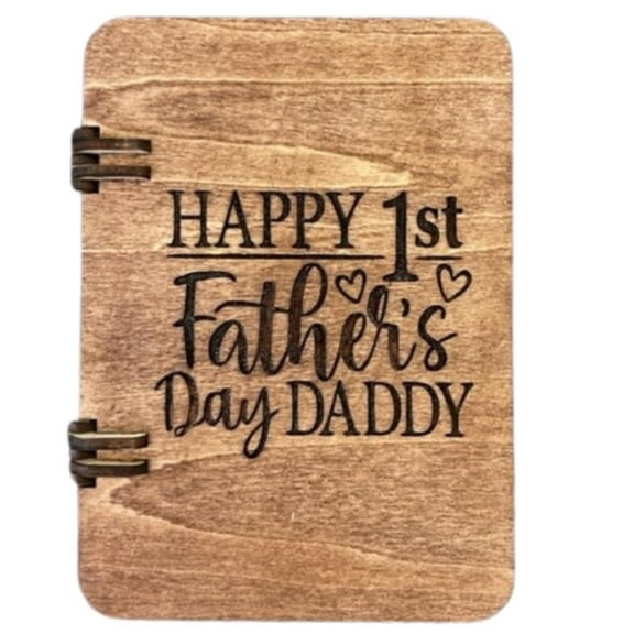 First Father's Day Wooden Card with Hinges, Sentimental Message, Rustic Design, 5x7 inches, Keepsake