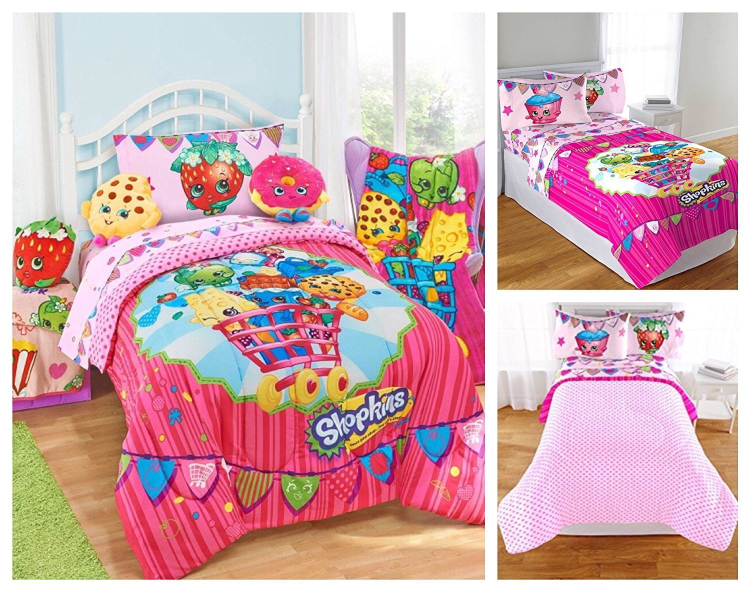 4 Piece Bed In A Bag Shopkins Patchwork Girls Twin Comforter & Sheet Set 