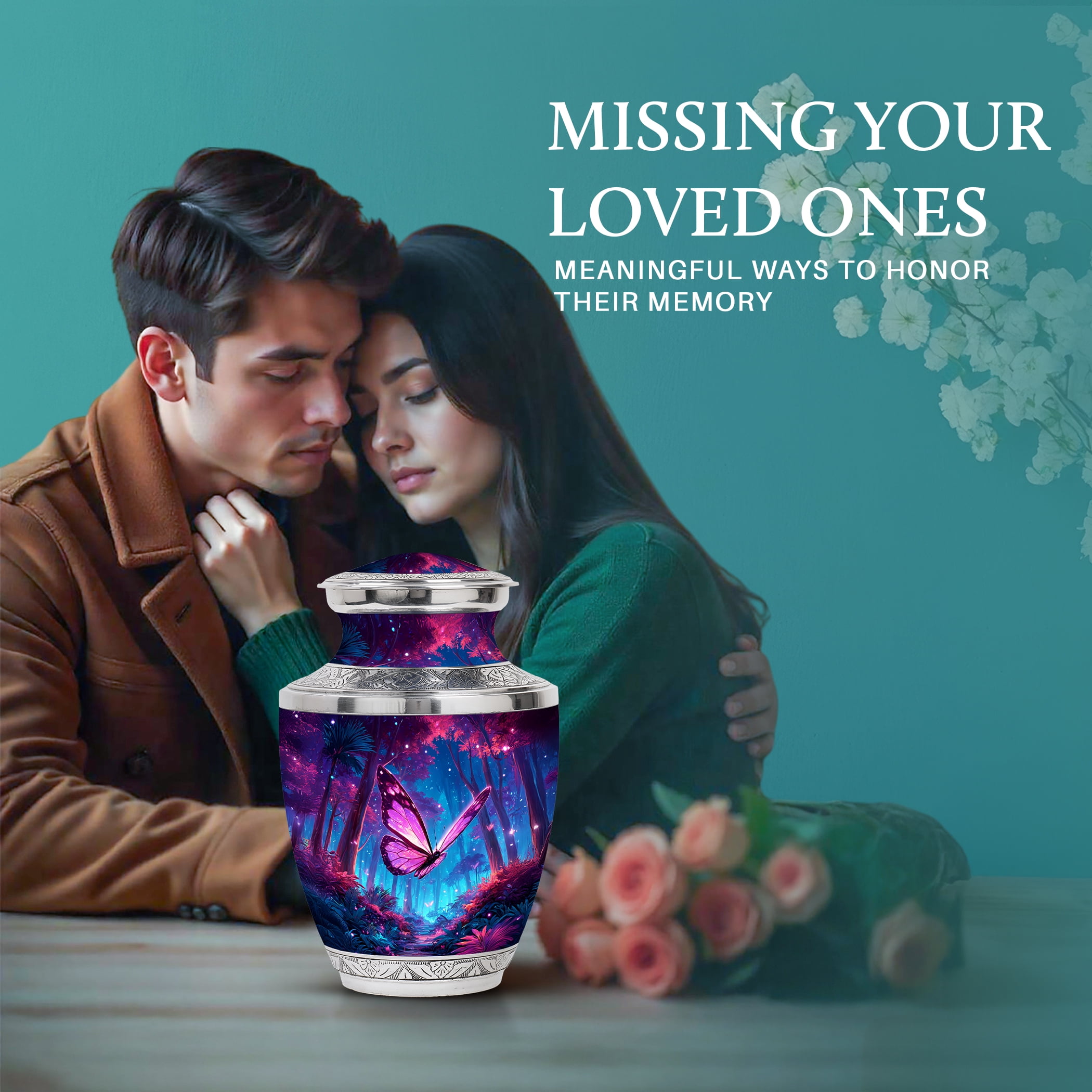 SABURIAL Butterfly Urn for Adult Ashes - Beautiful Handcrafted Urns for Human Ashes - Memorial Urns for Burial - Cremation Tribute Urn to Honor Loved Ones - 10 Inch - Large with Velvet Bag