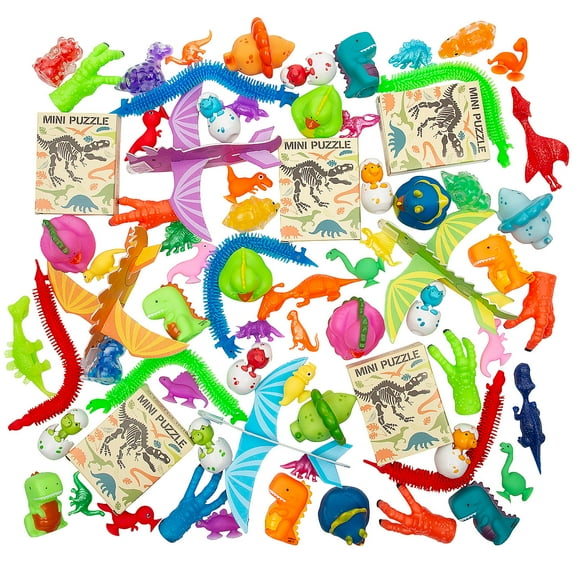 Fun Express 1 1/2" - 7 1/2" Bulk 252 Pieces Colorful Dinosaur Toy Assortment