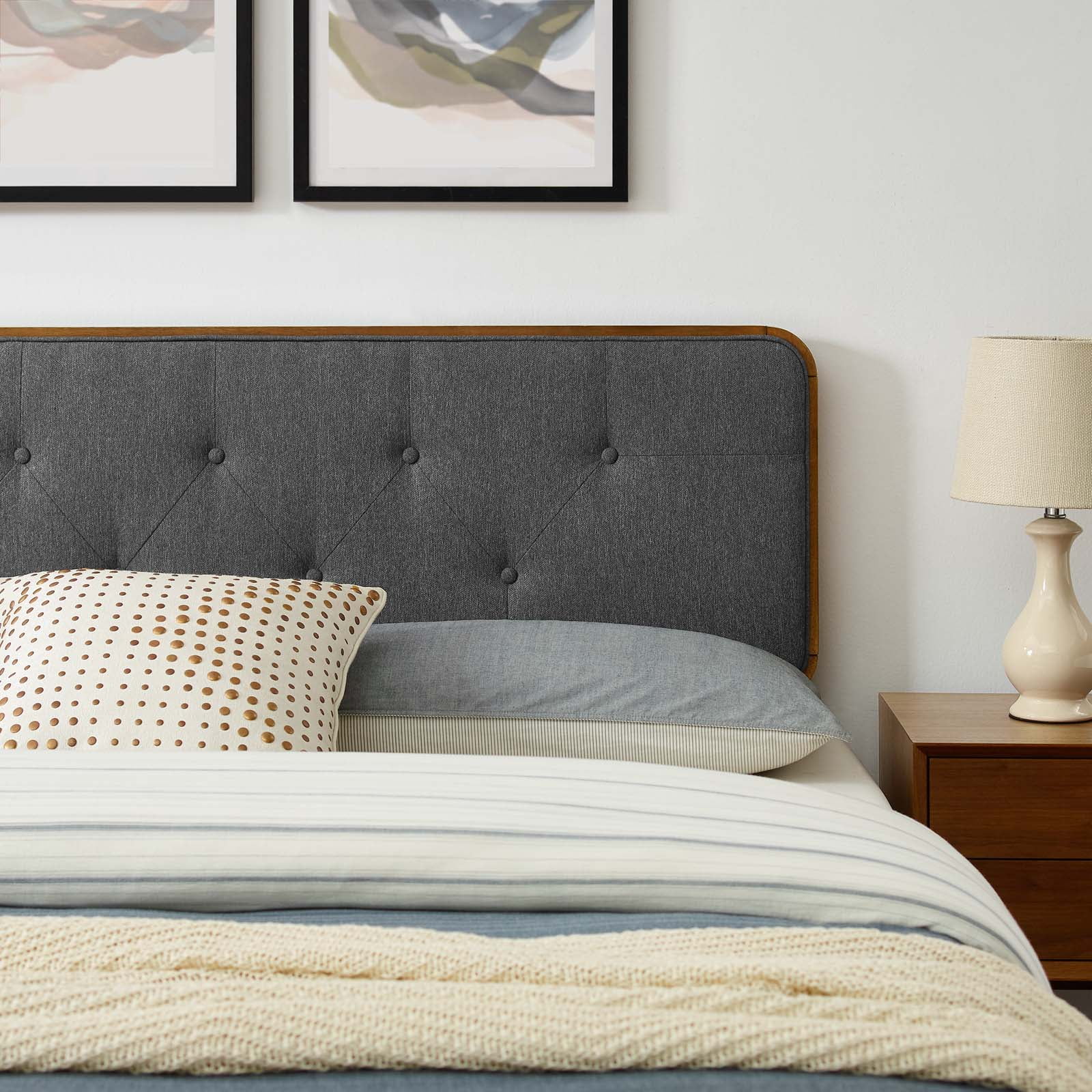 Platform Bed Frame, King Size, Wood, Brown Walnut Grey Gray, Modern Contemporary Urban Design, Bedroom Master Guest Suite