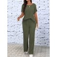 thumbnail image 5 of Women'S 2pcs Casual Short Sleeve Solid Color Top and Long Pants Trouser, 2 Piece Outfits Set for Women  Green S, 5 of 6