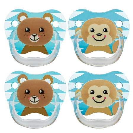 Dr. Brown's PreVent Pacifier, Stage 2 (6-12m), Animal Faces Blue, 4 Count