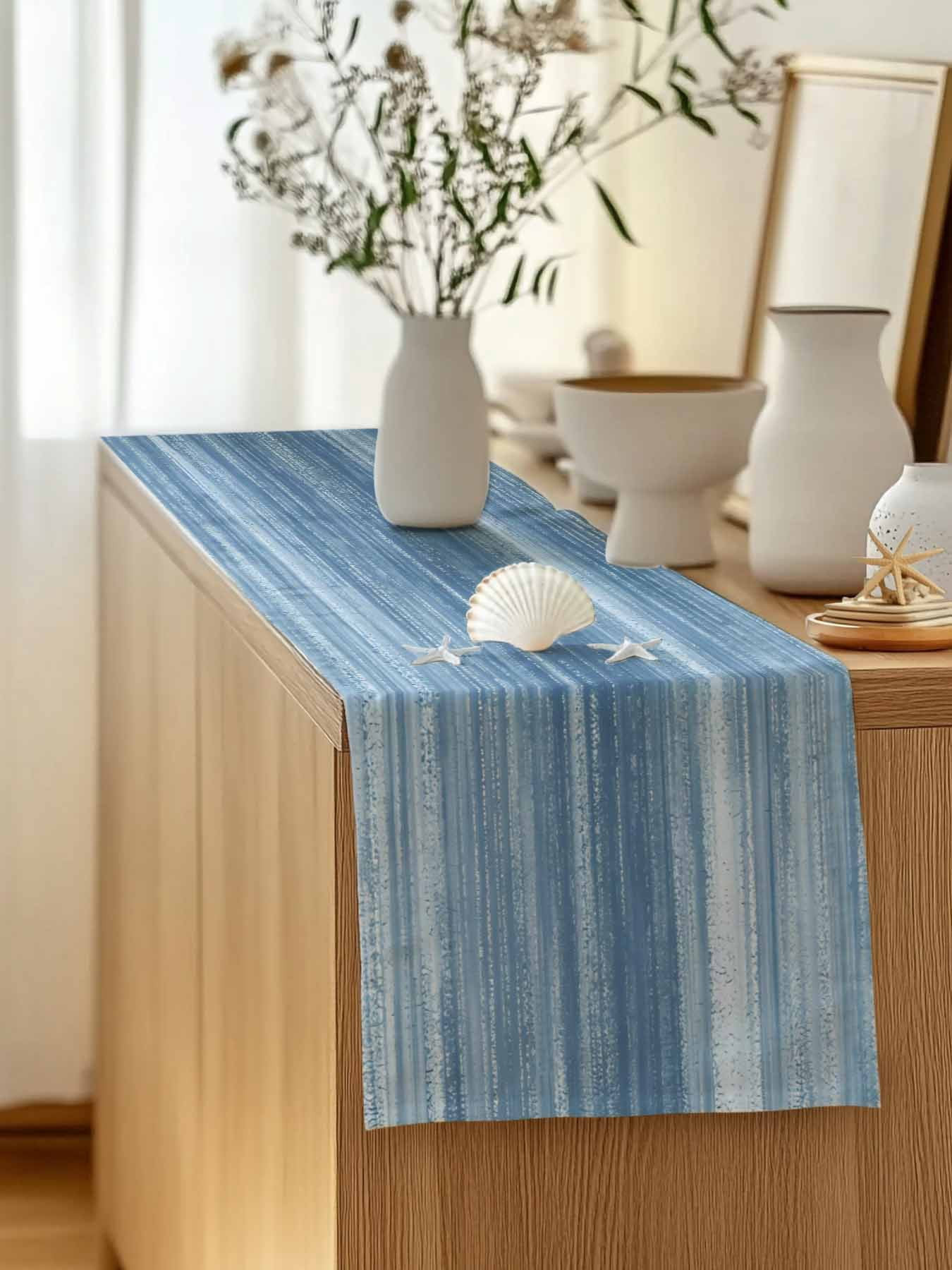 Table Runner 70 Inches Long for Kitchen Dining, Blue Dresser Scarf Farmhouse, Dining Table Decorations for Wedding/Parties, Vintage Modern Abstract Art Ombre 13 x 70 In