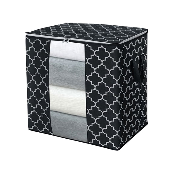 Large Capacity Foldable Storage Bag with Double Zipper, Portable Non-Woven Fabric Organizer Box for Clothes, Bedding, and Seasonal Items