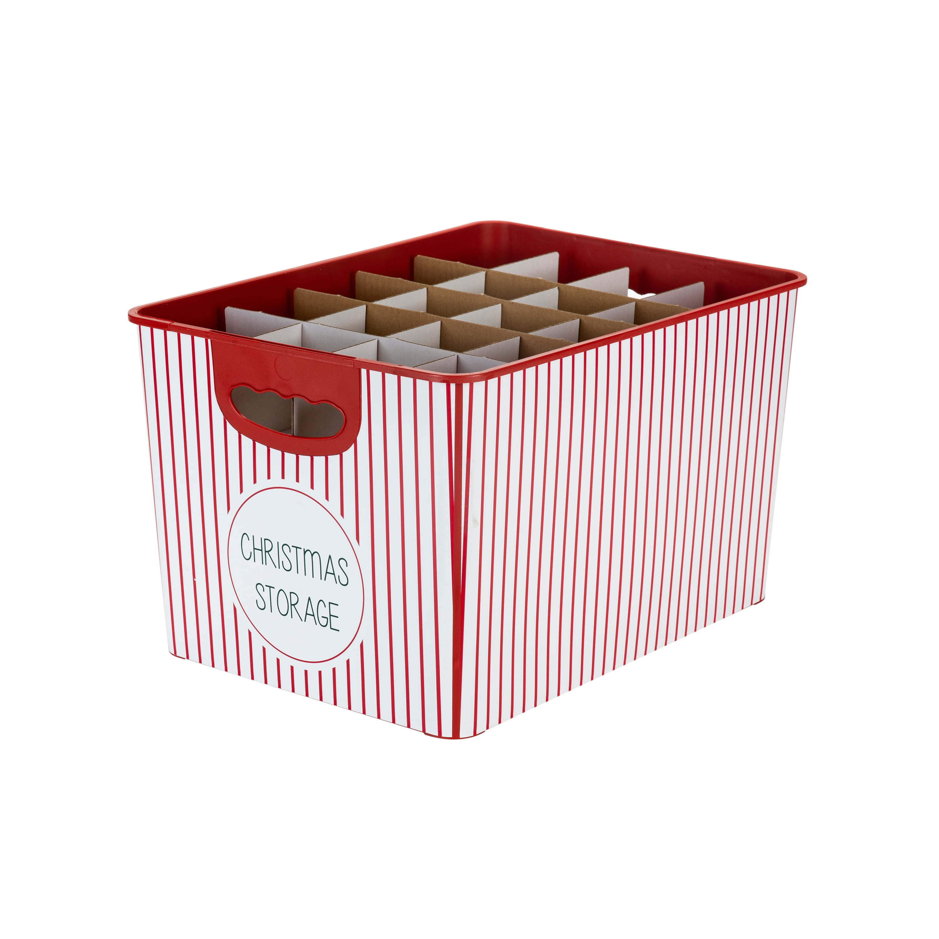 Simplify Plastic 7.48 Gallon Christmas Storage Stripe Design 60 Ornament Storage Bins, Red