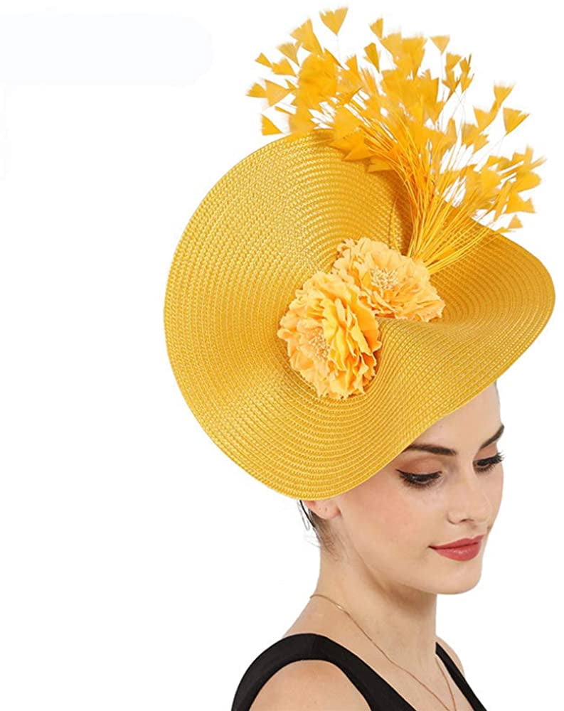 Big Fascinator Hats Women Derby Feather 