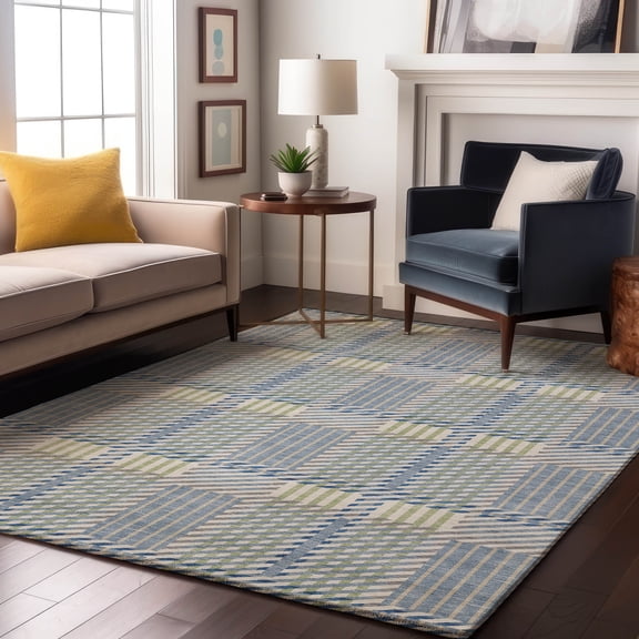 Addison Rugs Mayfield Premium Machine Washable Transitional Plaid Denim Rectangle Rug, 9' x 12'