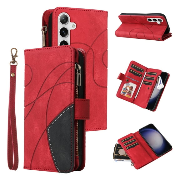 Phone Case for Samsung Galaxy S24, Zipper Storage Bag 9 Card Slots Shockproof Wallet Cover for Samsung Galaxy S24