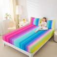 thumbnail image 2 of Manfei Ink Rainbow Fitted Sheet Queen, Watercolor Stripes Lines Bedding, Blue Pink, 3 Pieces, 1 Fitted Sheet and 2 Pillowcases, 2 of 6