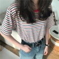 thumbnail image 4 of Women's Striped Tee, Summer Casual T-Shirt Short Sleeve O-Neck Korean Style Loose Tops, 4 of 4
