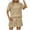 Khaki, variant on Summer Fsshion Two Piece of Outfits for Womens Plus Size Casual Round Neck Solid Color Short Sleeved Shorts Set Short Sleeved Round Neck Top/shirt Set