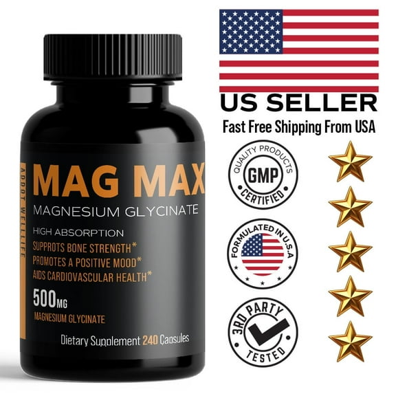 Magnesium Glycinate 500mg – 240 Capsules | 8-Month Supply | Energy, Relaxation & Muscle Support