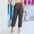 thumbnail image 5 of Capri Pants for Women Linen Barrel Petite Pants High Waisted Pull On Elastic Waist Casual Summer Capris Beach Vacation Trouser Gray S, 5 of 6