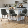thumbnail image 2 of WOOW DEPOT 26" Swivel Bar Stools Large Seat Set of 1, Upholstered Linen Fabric w/ Mid-Back Wood Legs, Modern Armless Island Counter Barstools Kitchen Pub Chair, Gray, 2 of 12