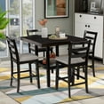 thumbnail image 2 of 5-Piece Wooden Counter Height Dining Set with Padded Chairs and Storage Shelving, Espresso, 2 of 10