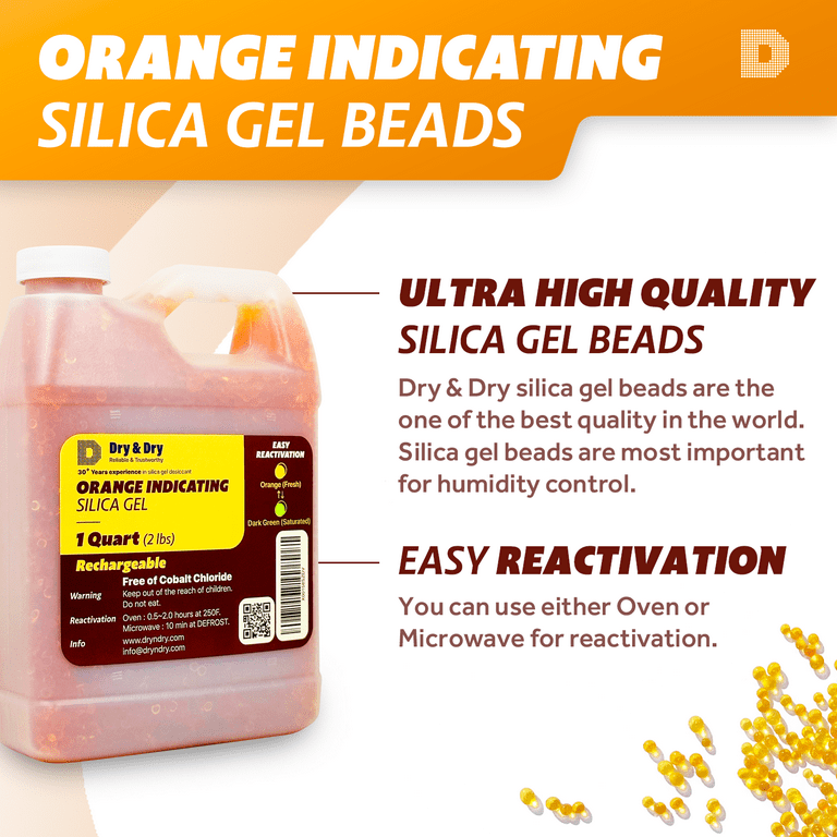 1 Quart Dry & Dry Premium Orange Indicating Silica Gel Beads