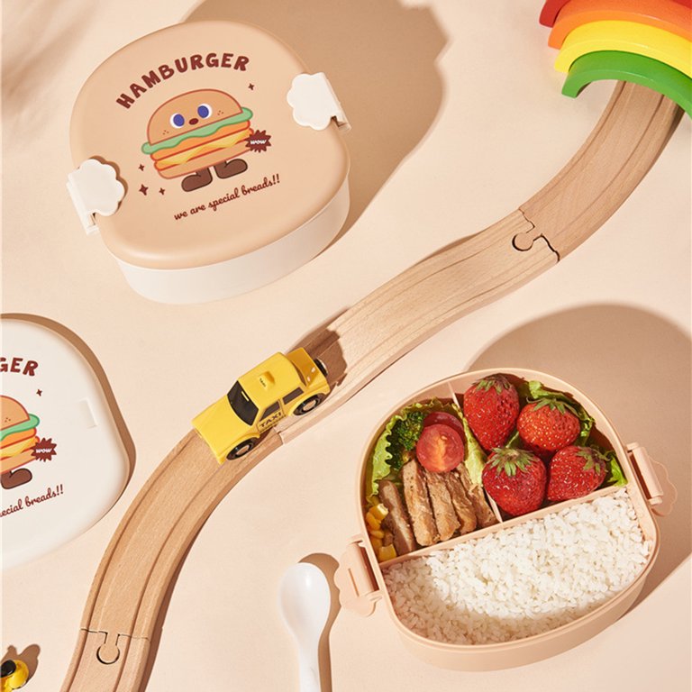 Fun Cartoon Burger Lunch Box with Compartments Lovely Convenient Cleaning Lunch Box Kids Supply, Kids Unisex, Size: One size, Beige