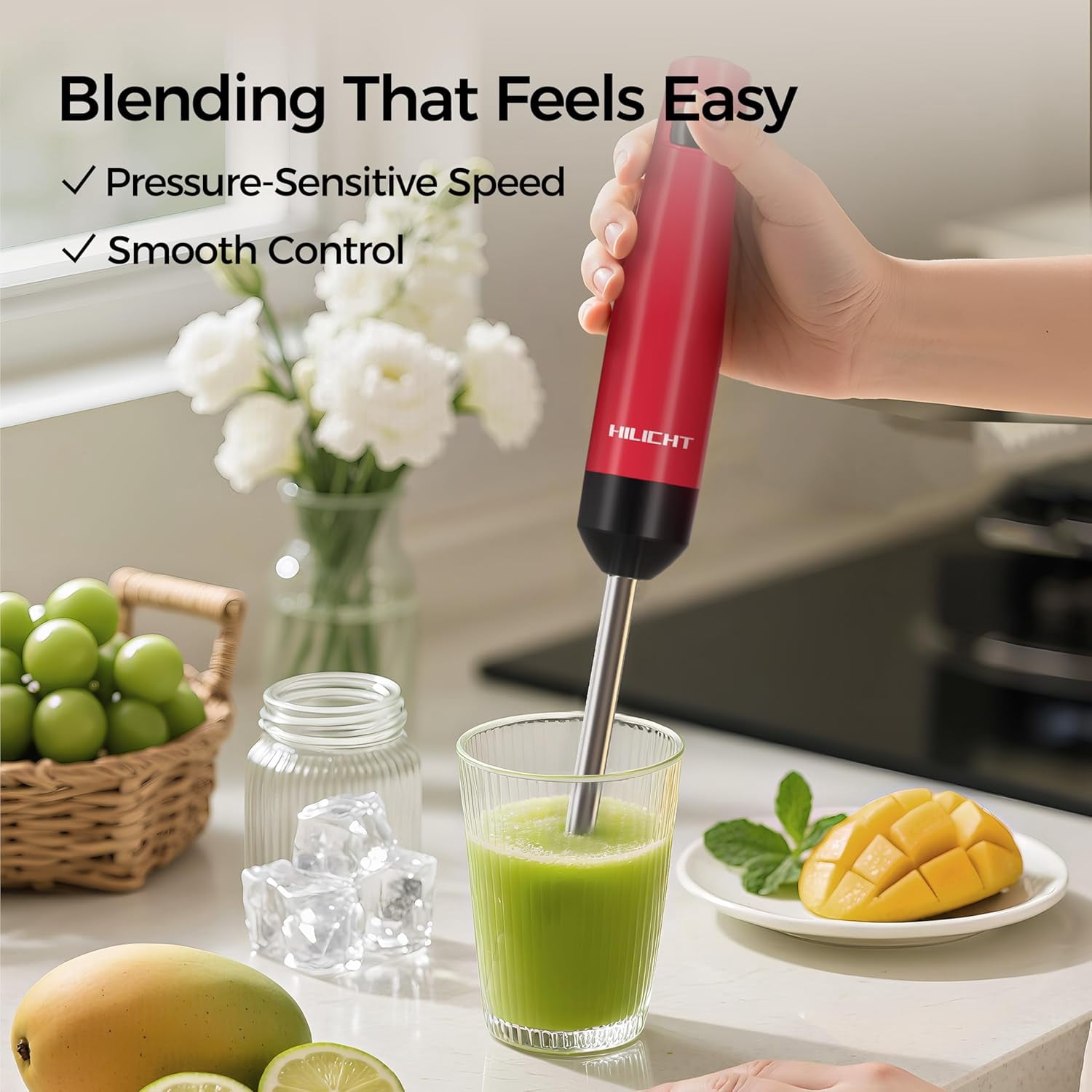Cordless Hand Blender, 12V Rechargeable Immersion Blender with 60+ Bowl Battery Life, 4-Point Stainless Steel Blade, Variable Speed & Egg Whisk - for Soups, Smoothies, Baby Food