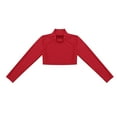 thumbnail image 3 of Venjoe Kids Girls Mock Neck Long Sleeve Athletic Sports Gymnastics Crop Top Ballet Dance Fitness T-Shirt Sportswear Red 10, 3 of 7