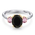 thumbnail image 3 of Gem Stone King 925 Silver and 10K Yellow Gold Black Onyx and Pink Lab Grown Diamond Engagement Ring for Women | 2.50 Cttw | Oval 9X7MM | Gemstone December Birthstone | Size 7, 3 of 6