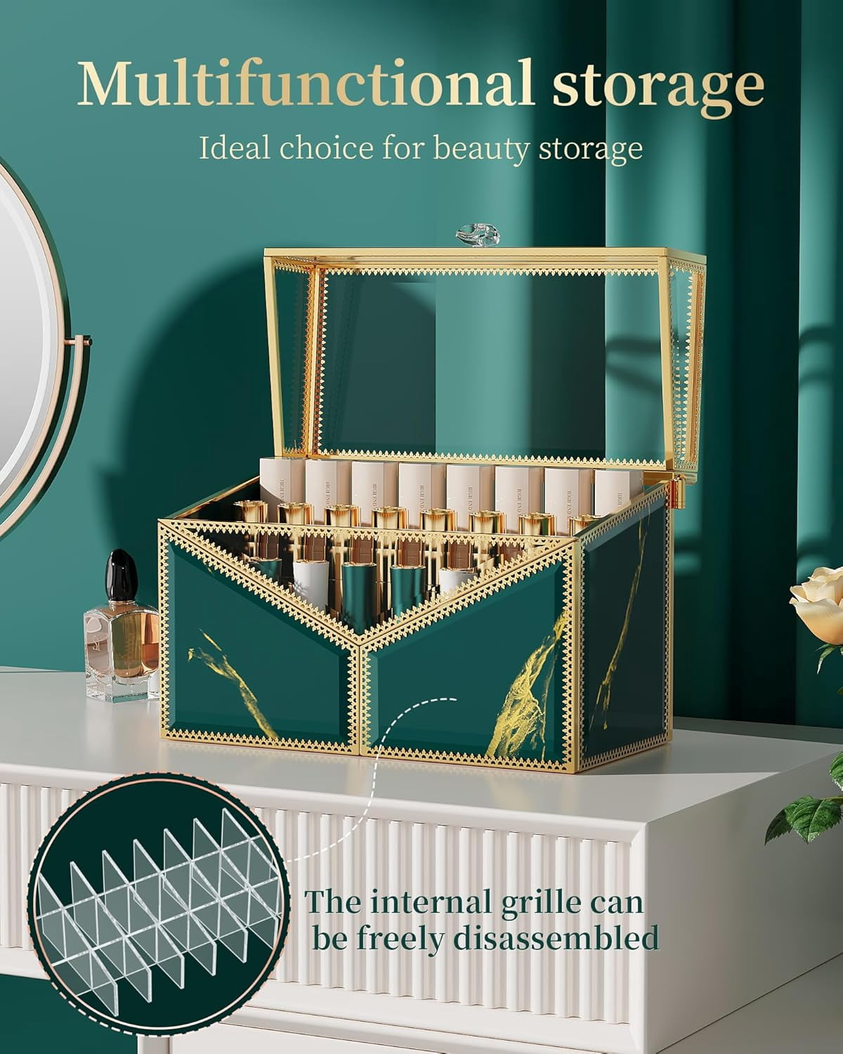 Lipstick Organizer Lipstick Holder - 24 Spaces, Tempered Glass Lip Gloss and Perfume Organizer,Vanity Lipstick Holder and Organizer.