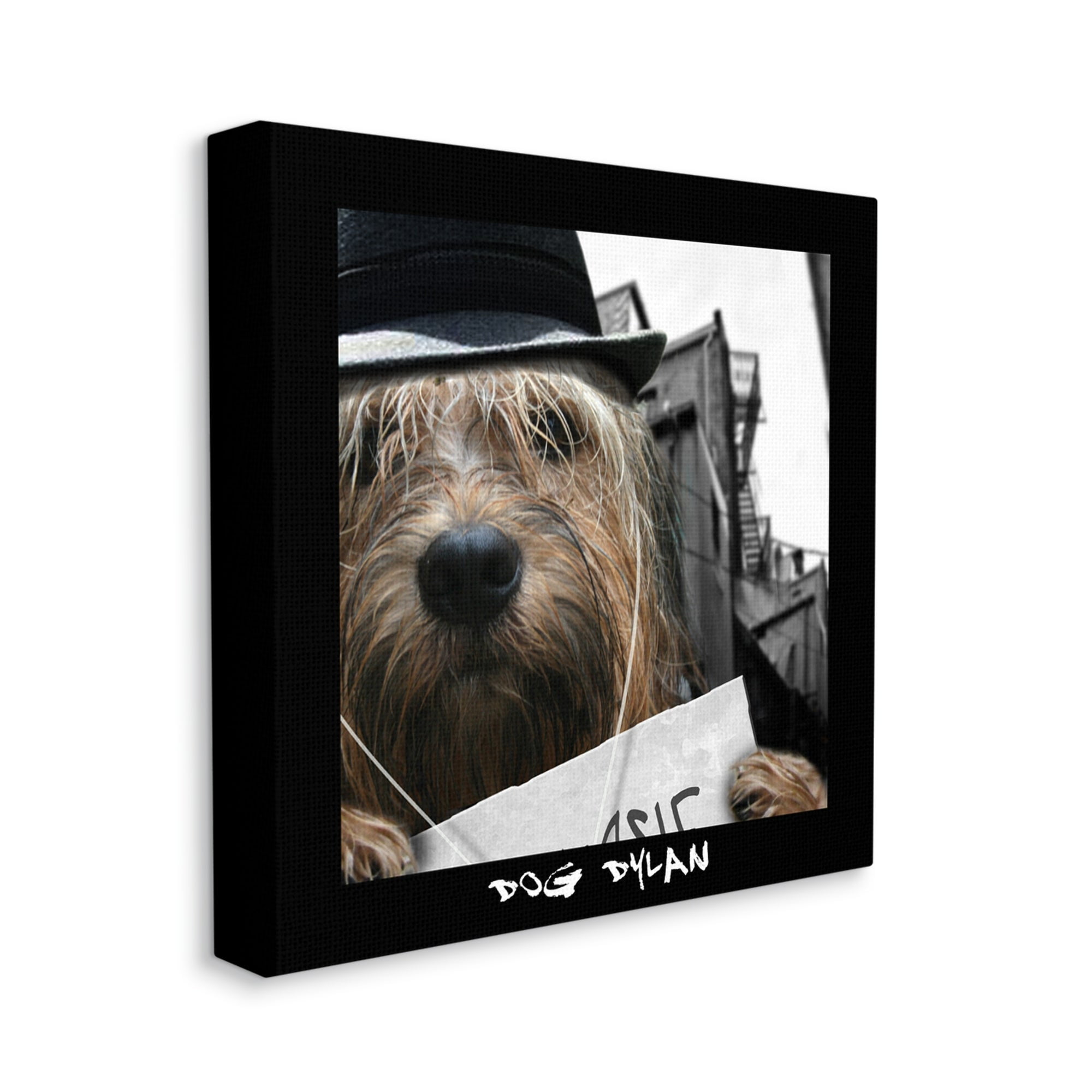 Stupell Industries Dog Dylan Funny Musician Wearing Hat Cityscape Photograph Gallery Wrapped Canvas Print Wall Art, Design by Noah Bay
