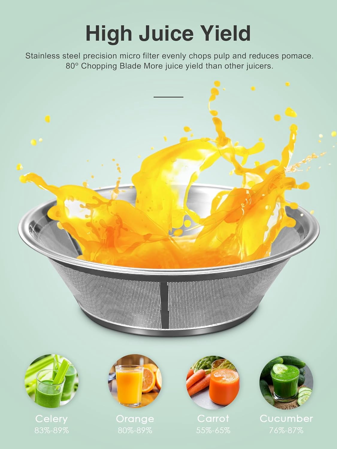 800W Centrifugal Juicer  with 3 Inch Wide Mouth Feed Chute for Fruits Vegetables Easy Clean Stainless Steel