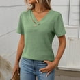 thumbnail image 6 of LADIGASU Women's Casual V-Neck Solid Color Buttons T-shirt Short Sleeved Top, 6 of 8