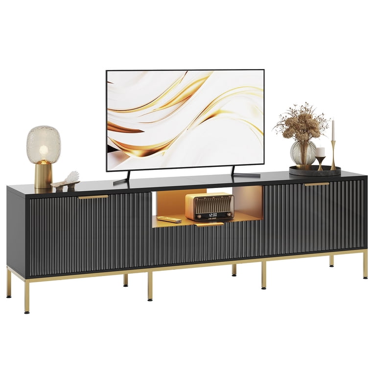 Bestier 70" Led TV Stand with Fluted Cabinet Doors photo 5