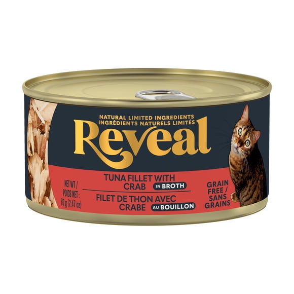 Reveal Natural Nourriture Humide pour Chat Filet de Thon et Crabe en Bouillon Boîte de 70 g