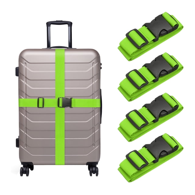 Uxcell 4 Pcs Correás de Equipaje para Maletas, Correa de Conexión de Equipaje Ajustable con Hebilla para Maleta, Accesorios de Equipaje para Conectar Bolsa de Maleta, Verde Hierba