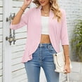 thumbnail image 4 of JGGSPWM Womens Dressy Casual Tops 3/4 Sleeve Shirts Open Front Cardigan Teen Girl Tunic Solid Ruffle Shrugs Cardigans Casual Elegant Outwear Pink S, 4 of 8