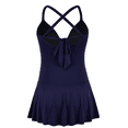 thumbnail image 5 of Hilor Women's One Piece Swimsuits V Neck Crossback Swimwear Bathing Suits Ruffled Skirted Swimdress with Panty Navy 18, 5 of 9