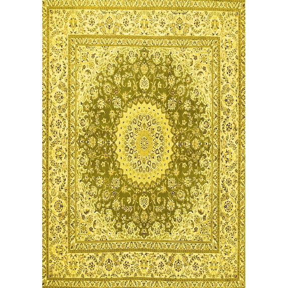 Ahgly Company Machine Washable Indoor Rectangle Medallion Yellow Traditional Area Rugs, 2' x 4'