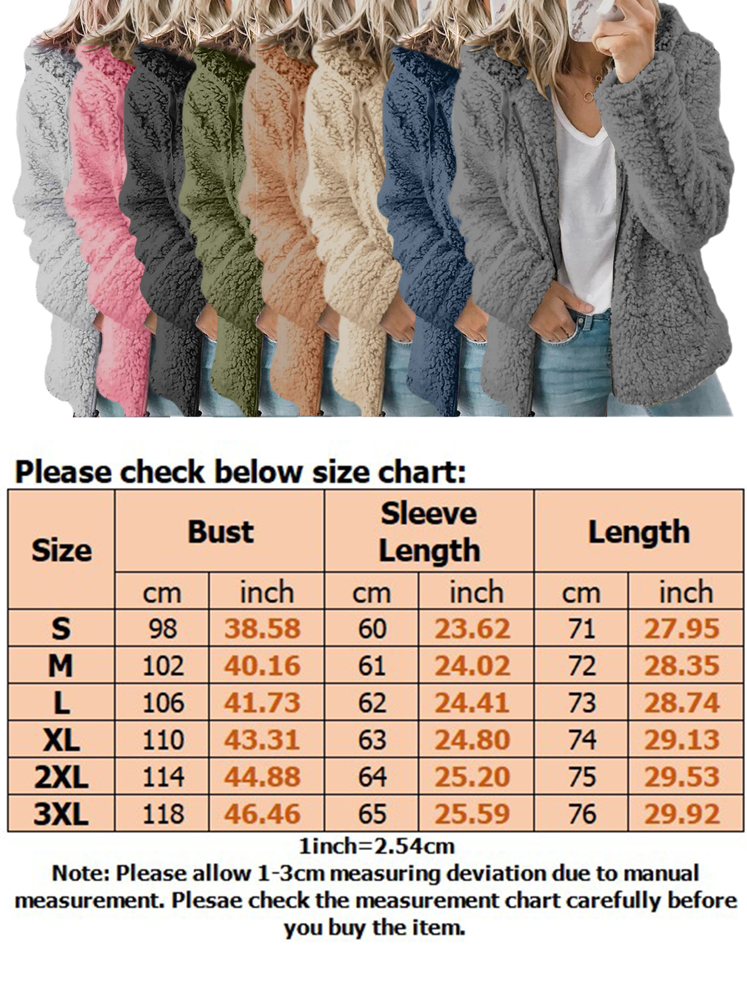 HIMONE Long Sleeve Outerwear for Women Casual Fulffy Fleece Jacket Zip Up Plush Faux Fur Coat Cardigans Hoodies - image 2 of 2